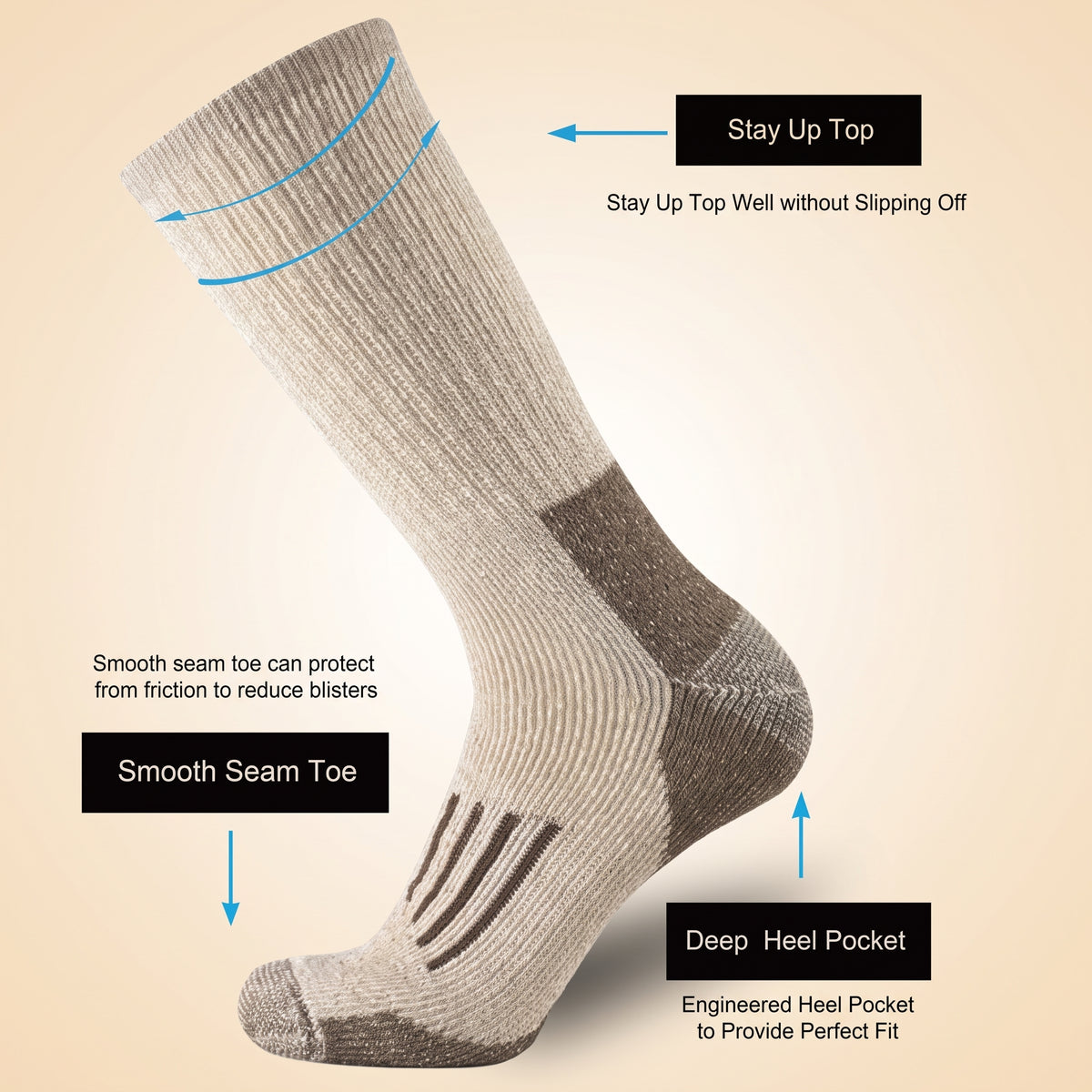 Merino Wool Hiking Socks — 80% Merino, Cushioned Crew