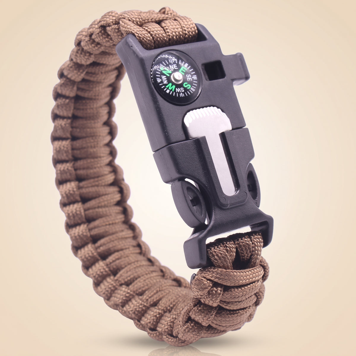 Paracord Survival Bracelet — Compass, Whistle & Thermometer