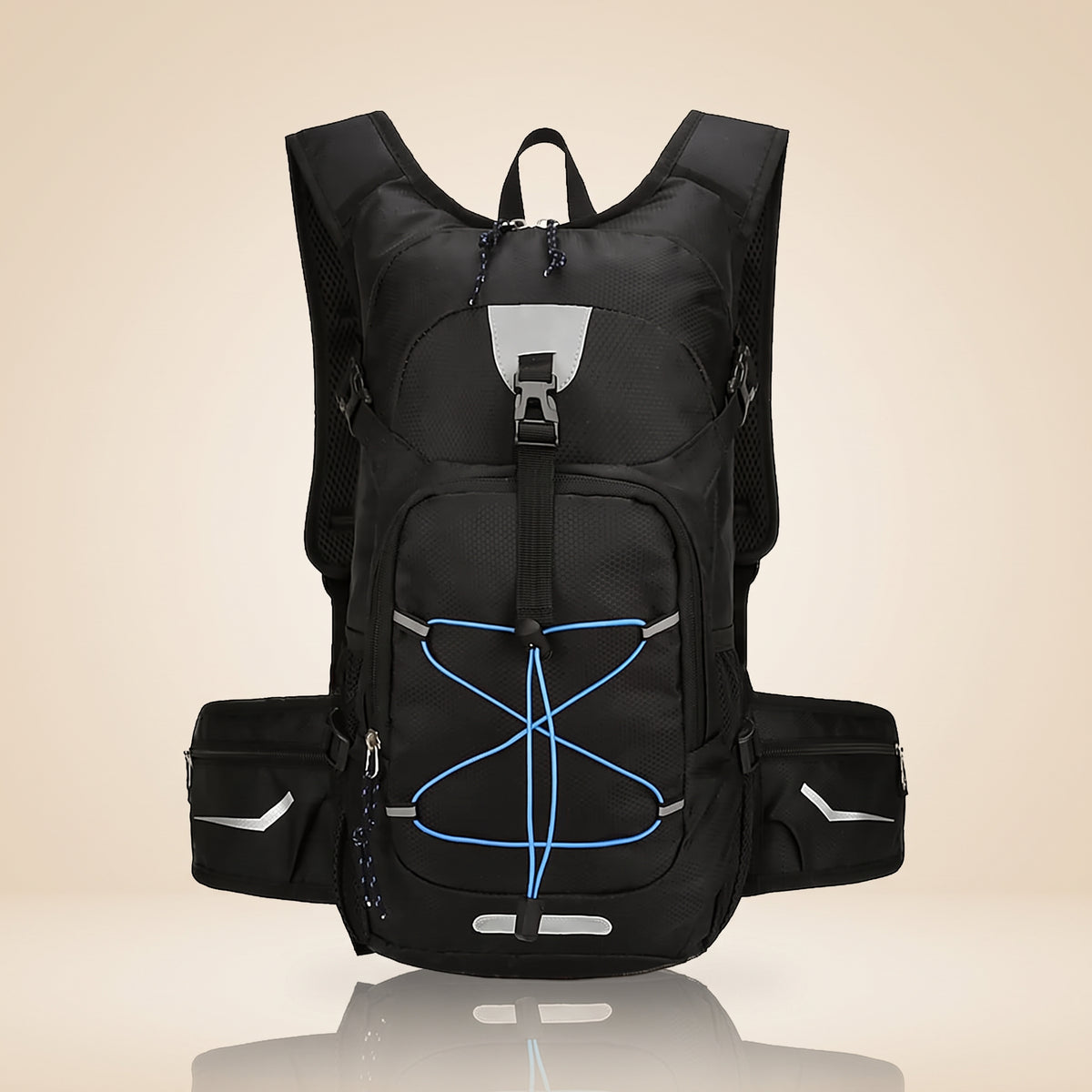 Black 18L hydration backpack, front view