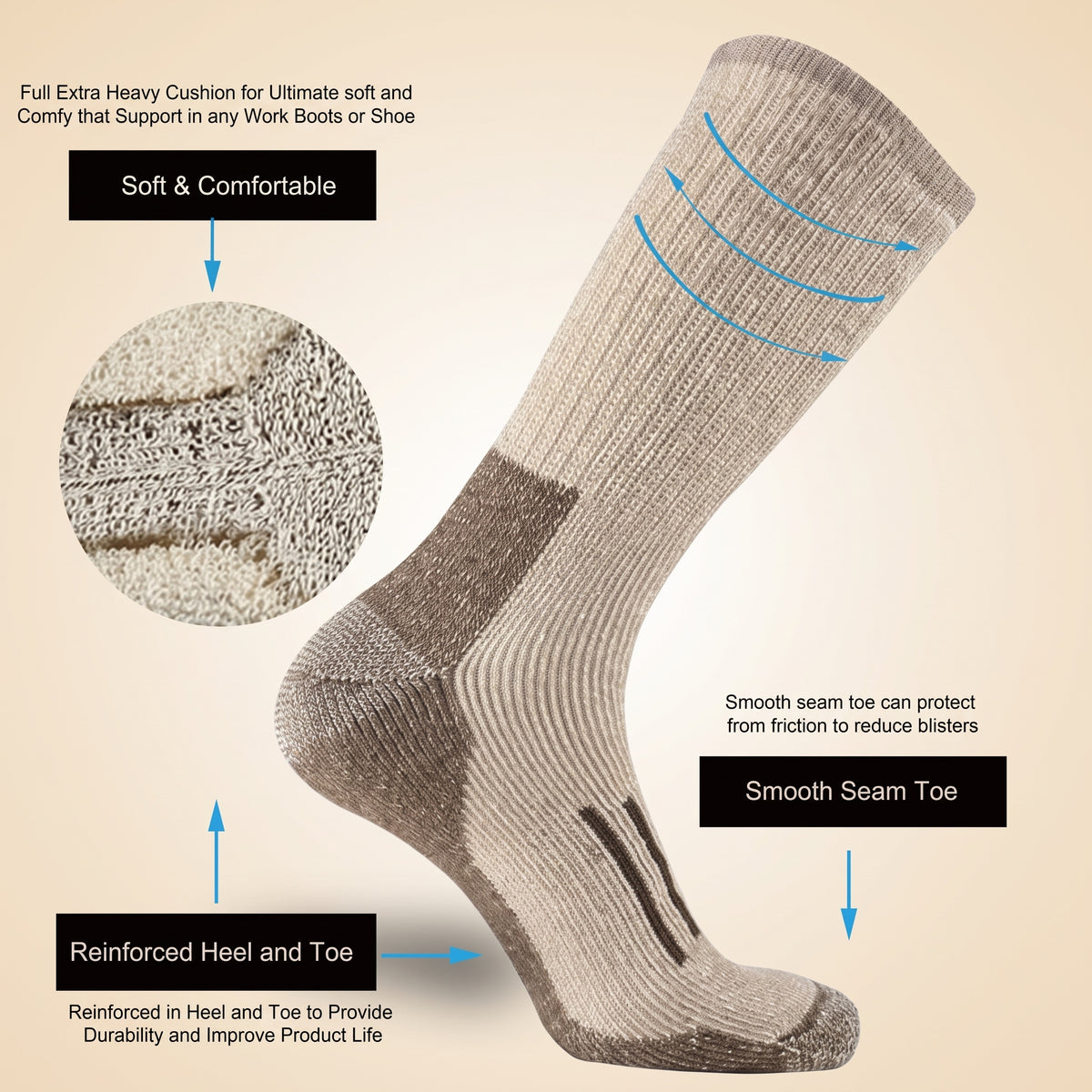 Merino Wool Hiking Socks — 80% Merino, Cushioned Crew