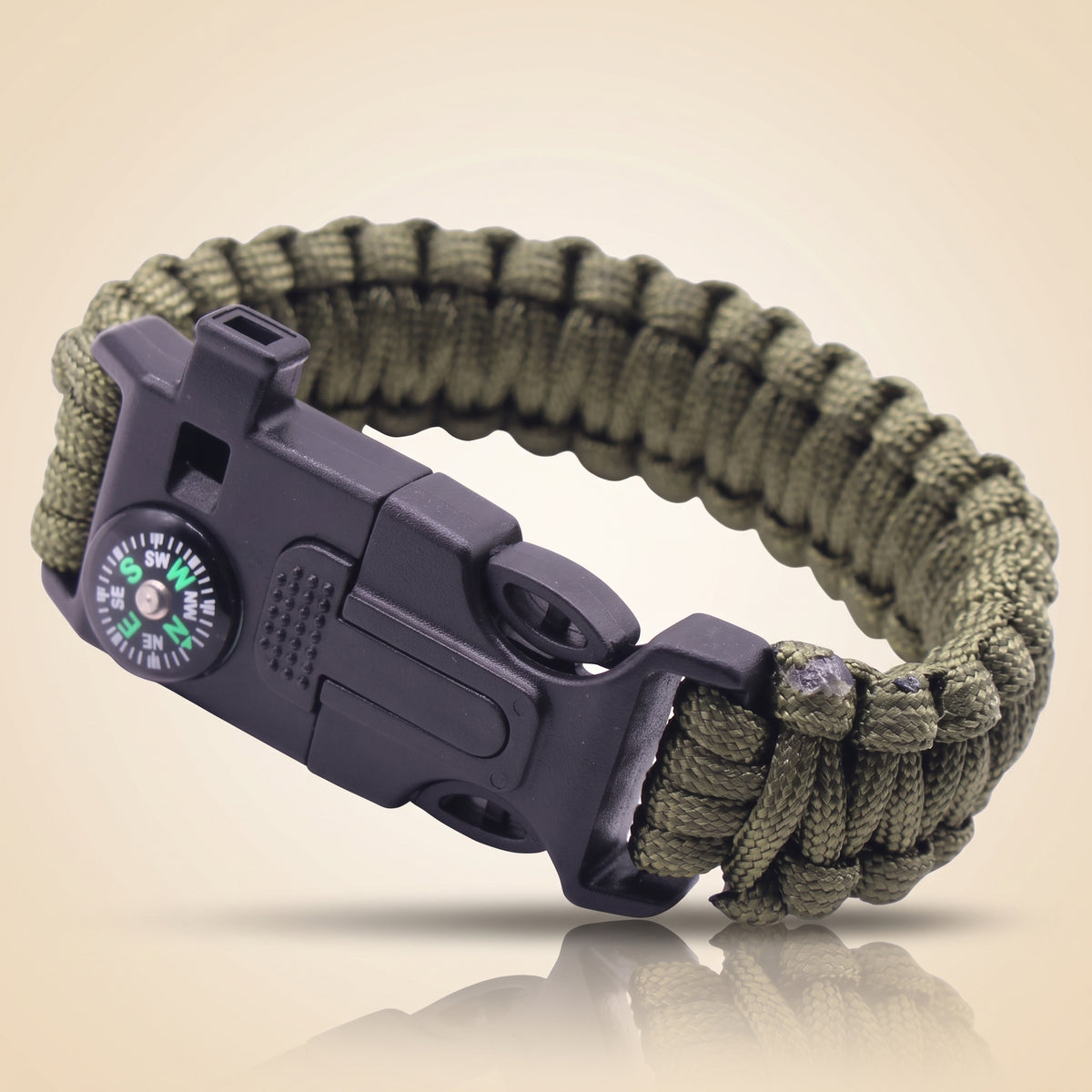 Paracord Survival Bracelet — Compass, Whistle & Thermometer