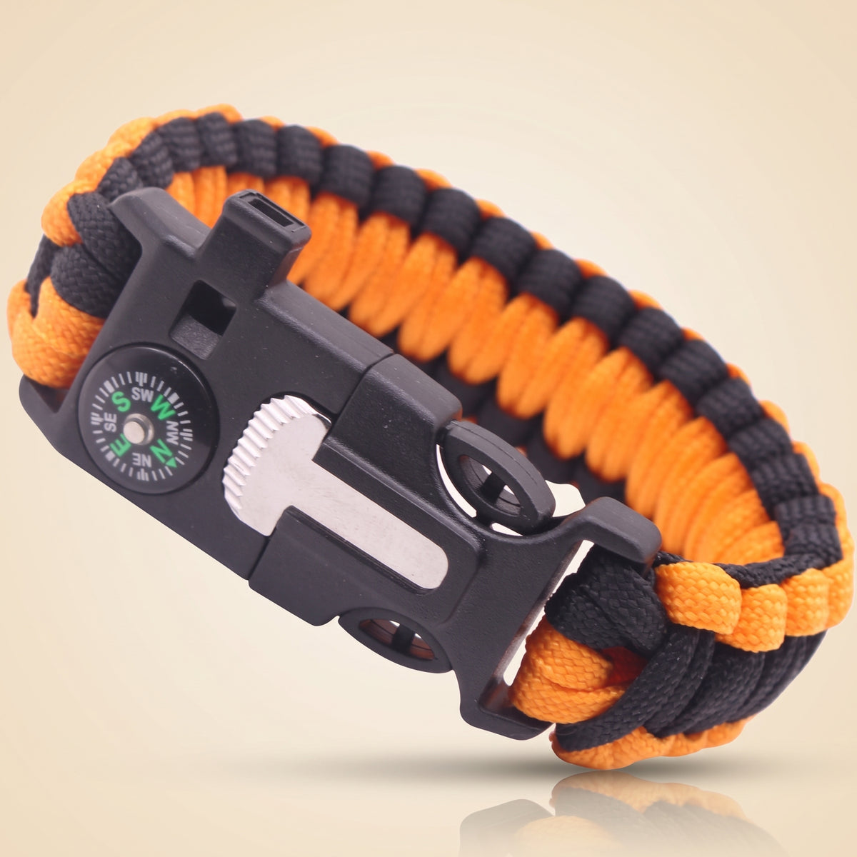 Paracord Survival Bracelet — Compass, Whistle & Thermometer