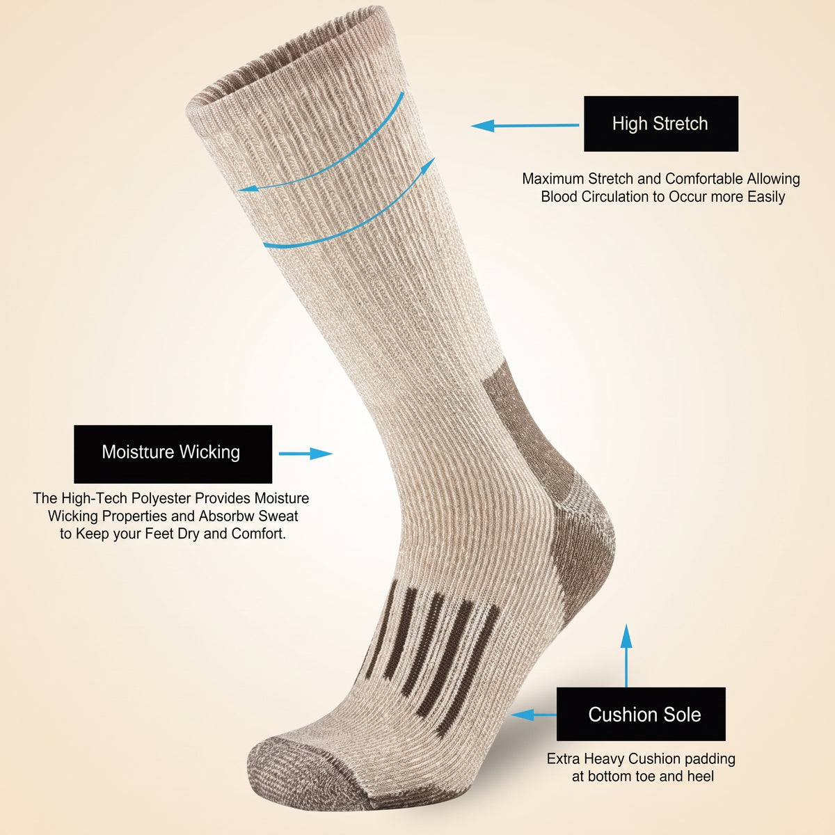 Merino Wool Hiking Socks — 80% Merino, Cushioned Crew