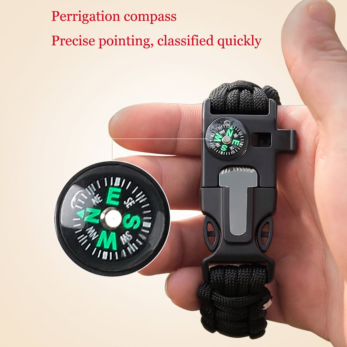 Paracord Survival Bracelet — Compass, Whistle & Thermometer