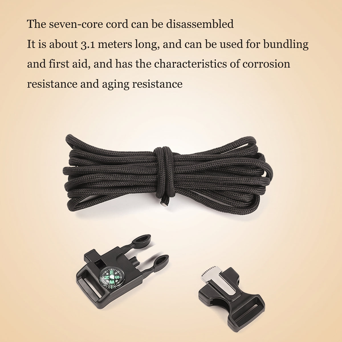 Paracord Survival Bracelet — Compass, Whistle & Thermometer