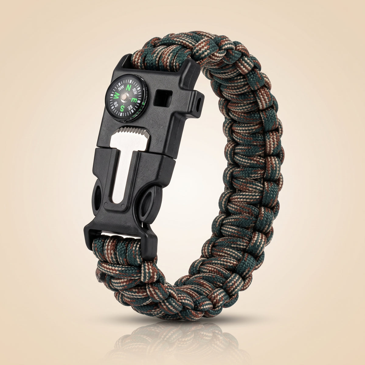 Paracord Survival Bracelet — Compass, Whistle & Thermometer