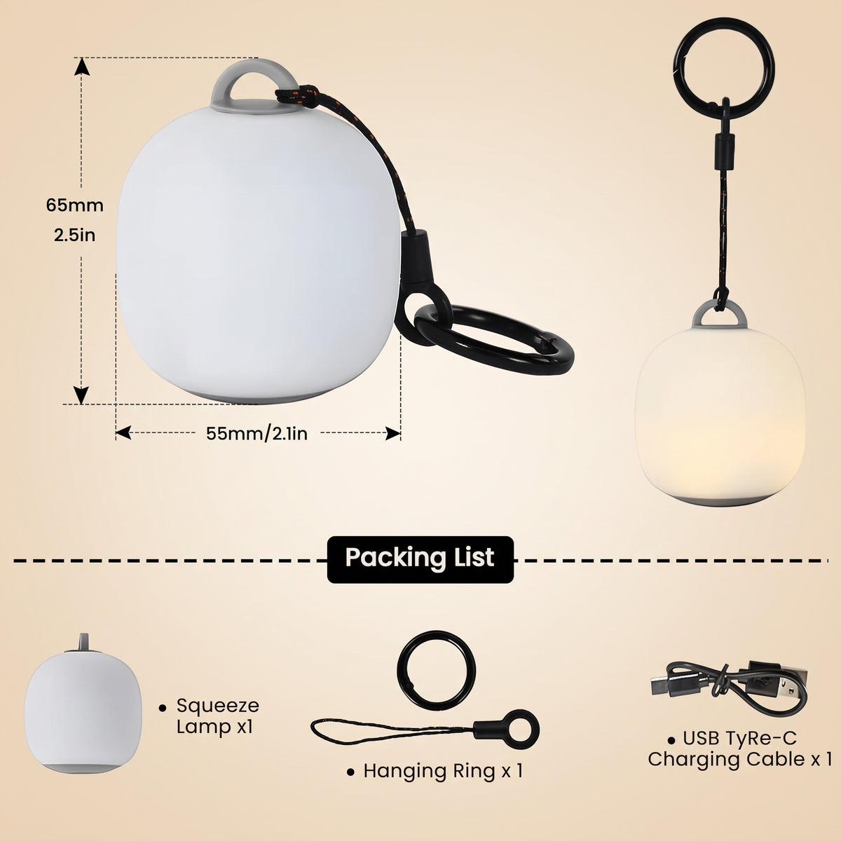 Mini Camping Lantern — Squeeze Silicone, USB Rechargeable