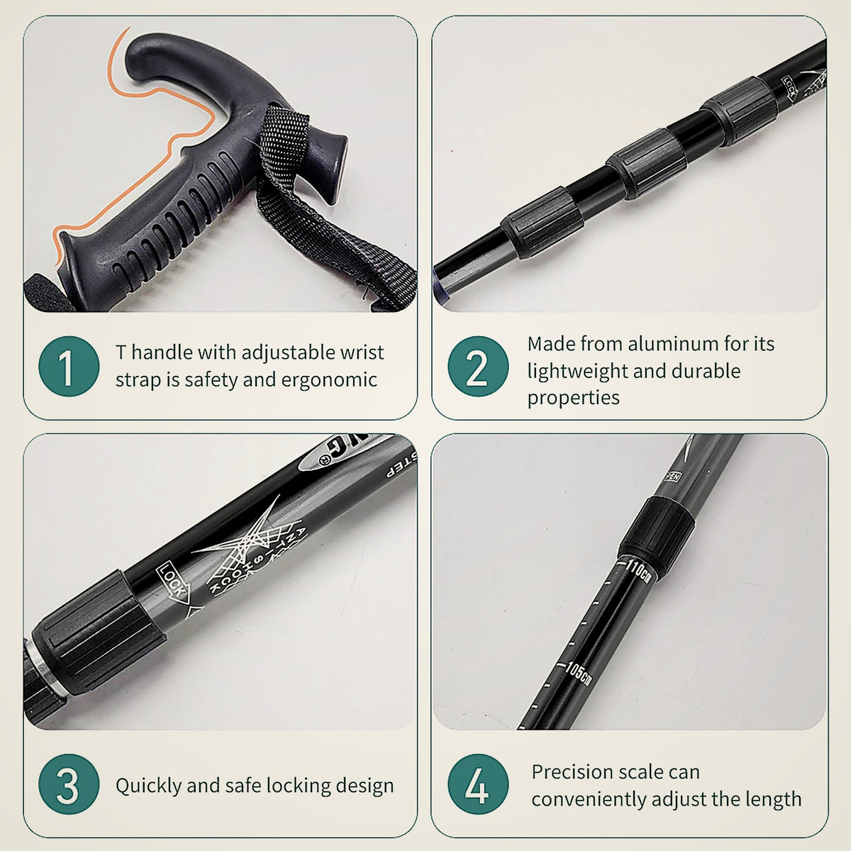Folding Trekking Pole — 4-Section Aluminium (Single)