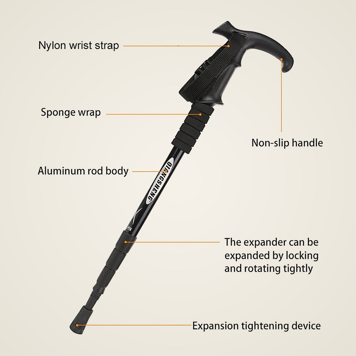 Folding Trekking Pole — 4-Section Aluminium (Single)